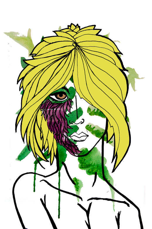 Mixed media watercolor, pen & marker and photoshop t-shirt design.